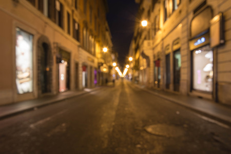 Via dei Condotti, by night, Rome, artistic out of focusの写真素材