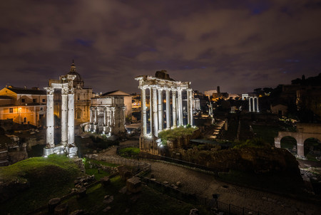 Roman Forum by night, Rome, Italyの写真素材