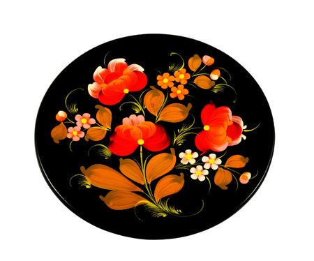 Russian hand pained wooden plate isolated on a white backgroundの写真素材