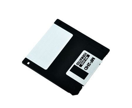 Rear view of a 3-and-a-half-inch floppy disk. isolated on white.
