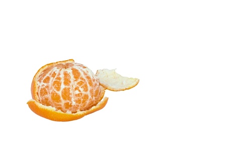 Fresh tangerine fruit isolated on white. Tangerine with the taken off peelの写真素材