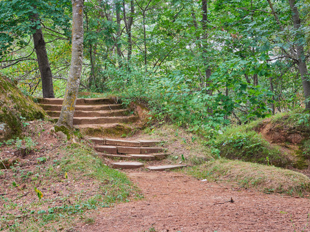 The old, thrown stairway in park of the city of Kislovodsk. Northern foothills of Greater Caucasusの写真素材