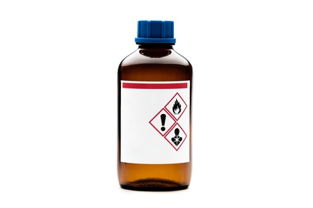 Brown glass chemical bottle isolated on white background 