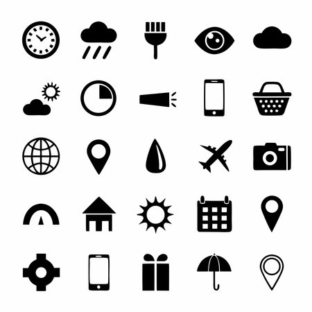 A set of versatile glyph icons depicting various concepts, suitable for UI design.のイラスト素材