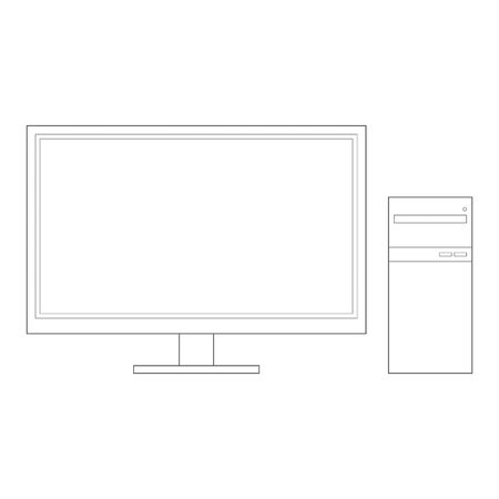 Desktop computer line drawing simple illustration monochromeのイラスト素材