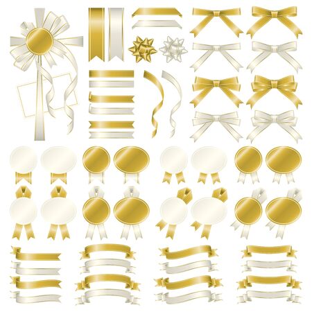 Golden and white ribbon variation setのイラスト素材