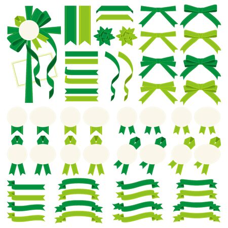 Variation set of solid green and yellow green ribbonのイラスト素材