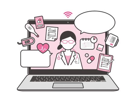 Vector illustration icon of online doctorのイラスト素材