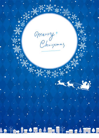 Christmas Townscape Illustration Background and Santa Claus Sleighのイラスト素材