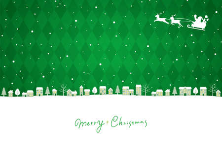 Christmas Townscape Illustration Background and Santa Claus Sleighのイラスト素材