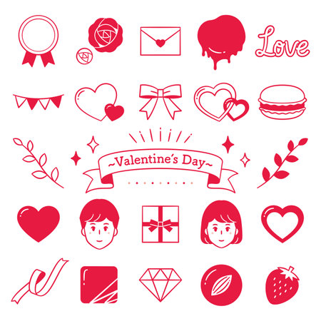 Valentine's Day simple icon setのイラスト素材