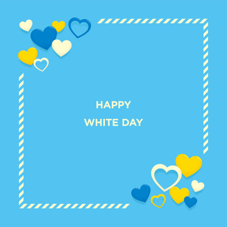 White day background frame, three-colored heartのイラスト素材