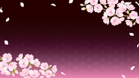 Background illustration material of cherry blossom branches and petalsのイラスト素材