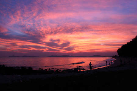 Twilight time on the beach at Banchang, Thailandの写真素材