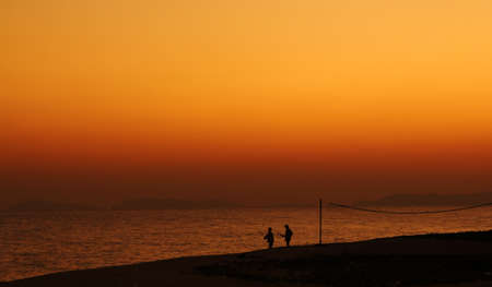 Fishing on the sea when sunsetの写真素材