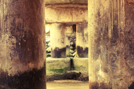The poles of the old bridgeの写真素材