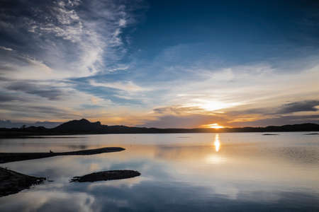 Sunset at the lake, last light of the dayの写真素材