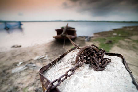Chain fasten to to a boatの写真素材