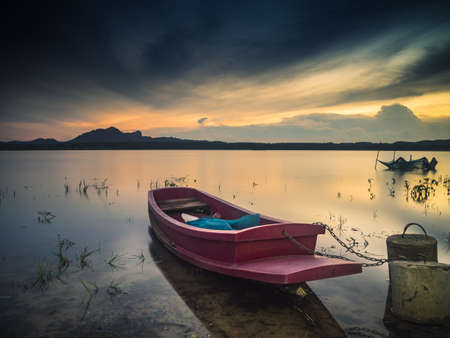 a boat in sunsetの写真素材