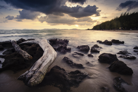Sunset at Pala beach, Rayong, Thailandの写真素材