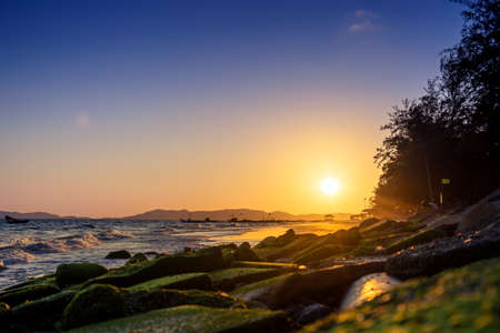 Sunset at the shore in Pala beach, banchang, Rayong, Thailandの写真素材