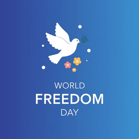 Dove carrying olive branch for world freedom dayの素材