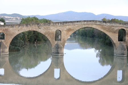 Water Color of the bridge in Puente La Reina Navarra Spainの写真素材