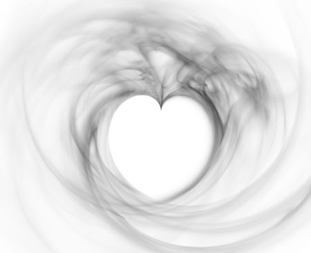 rendered flame fractal with heart shapes in grey tones, possible concepts: Sadness, depressionの写真素材