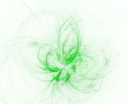 decorative green fractal swirl over whiteの写真素材