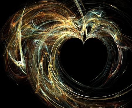 high res flame fractal forming a multicolored heartの写真素材