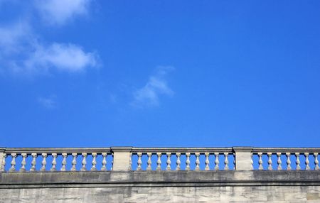 old balustrade against blue summer/ autumn/ fall sky, plenty of copy spaceの写真素材