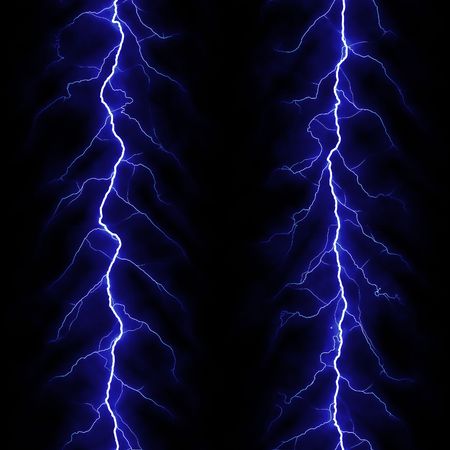two blue lightning bolts over black