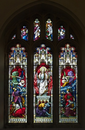 Victorian stained glass window picturing the resurrection of Christのeditorial素材