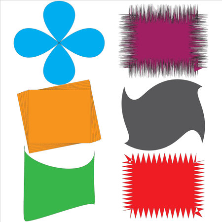 Abstract shapes in various colors are arranged on a white background creating a modern and artistic design suitable for graphic design projects or creative presentations offering aのイラスト素材