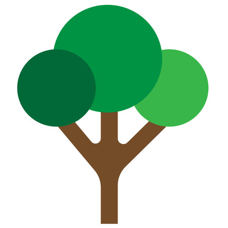Tree illustration features a simple design with round green leaves and a brown trunk against a white background representing nature growth and environmental concepts.のイラスト素材