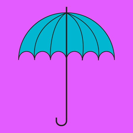 Blue umbrella stands centered against a purple backdrop offering a simple graphic illustration representing protection from the elements and a clean modern design suitable forのイラスト素材