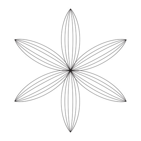Flower with six petals is drawn with simple black lines on a white background creating a minimal botanical design suitable for various creative projects and representing natural beのイラスト素材