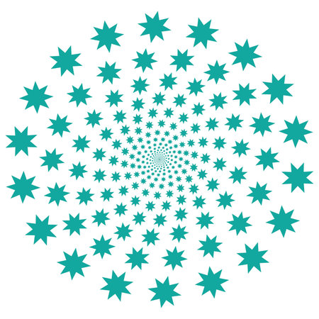 Teal starburst pattern radiates outwards from a central point creating a mesmerizing geometric design on a clean white background perfect for adding a modern abstract touch to anyのイラスト素材
