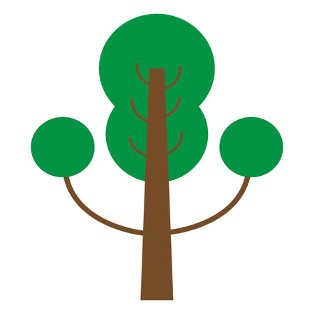 Tree illustration features a stylized design with a brown trunk and green foliage representing nature growth and environmental concepts in a simple cartoon style perfect for iconsのイラスト素材