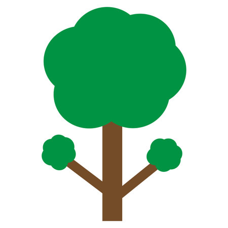 Tree features a simple cartoon style with a round green crown and brown trunk standing alone on a white background representing nature and the environment for educational materialsのイラスト素材