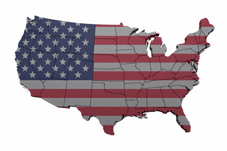 United states map displays the  flag texture on a clean white background representing patriotism national identity and geographical representation of the country for travel or educの素材