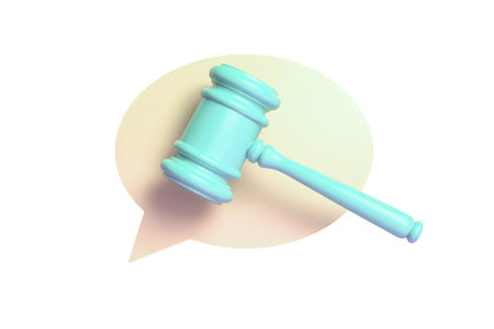Light blue gavel rests against a soft gradient speech bubble backdrop symbolizing legal discussions and judicial decisions representing law and order within the justice system.の素材