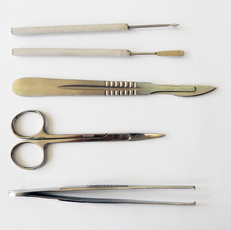 Surgical instruments isolated on a white backgroundの写真素材