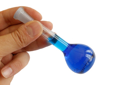 Volumetric Flask held in handの写真素材