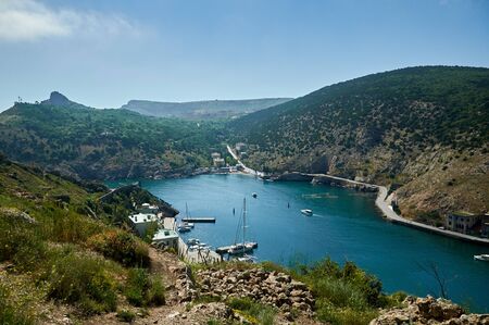 Bay, mountains, beautiful landscape from the top of the mountainの写真素材