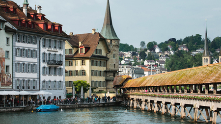 Chapel Bridge in Lucerne, Swissのeditorial素材