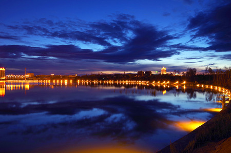 Night view of the lakeの写真素材