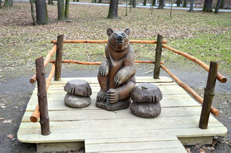 Wooden bear waitingの写真素材