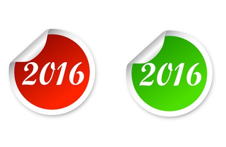 This is two stickers in red and green colors happy new year 2016のイラスト素材