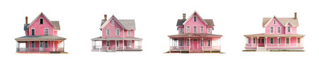 Set of pink house isolated on white background. 3D rendering.の素材